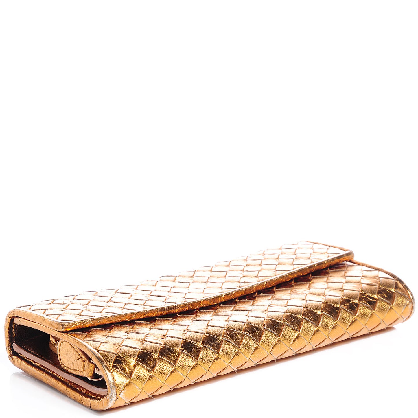 Metallic Nappa Ayers Intrecciato Continental Wallet Oro Bruciato