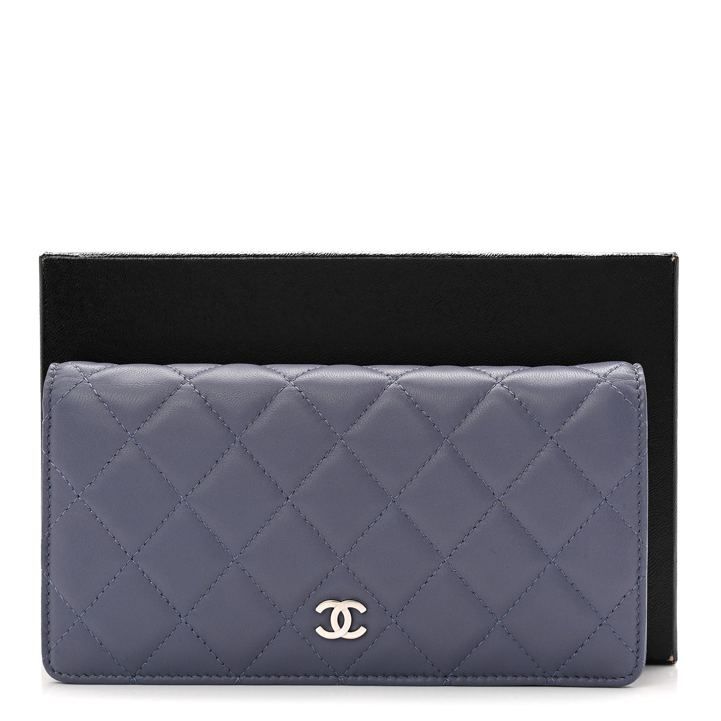 Lambskin Quilted Yen Wallet Blue