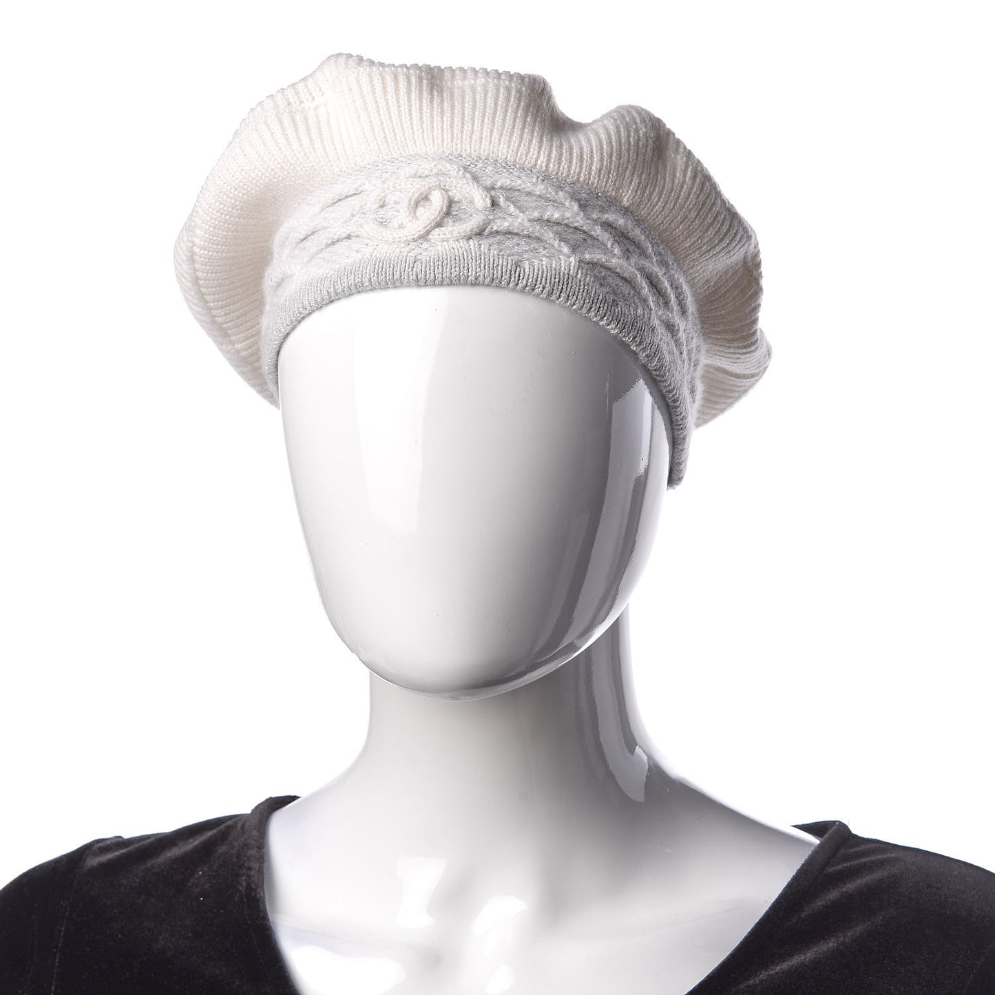Cashmere Blend CC Beret Ivory Light Grey