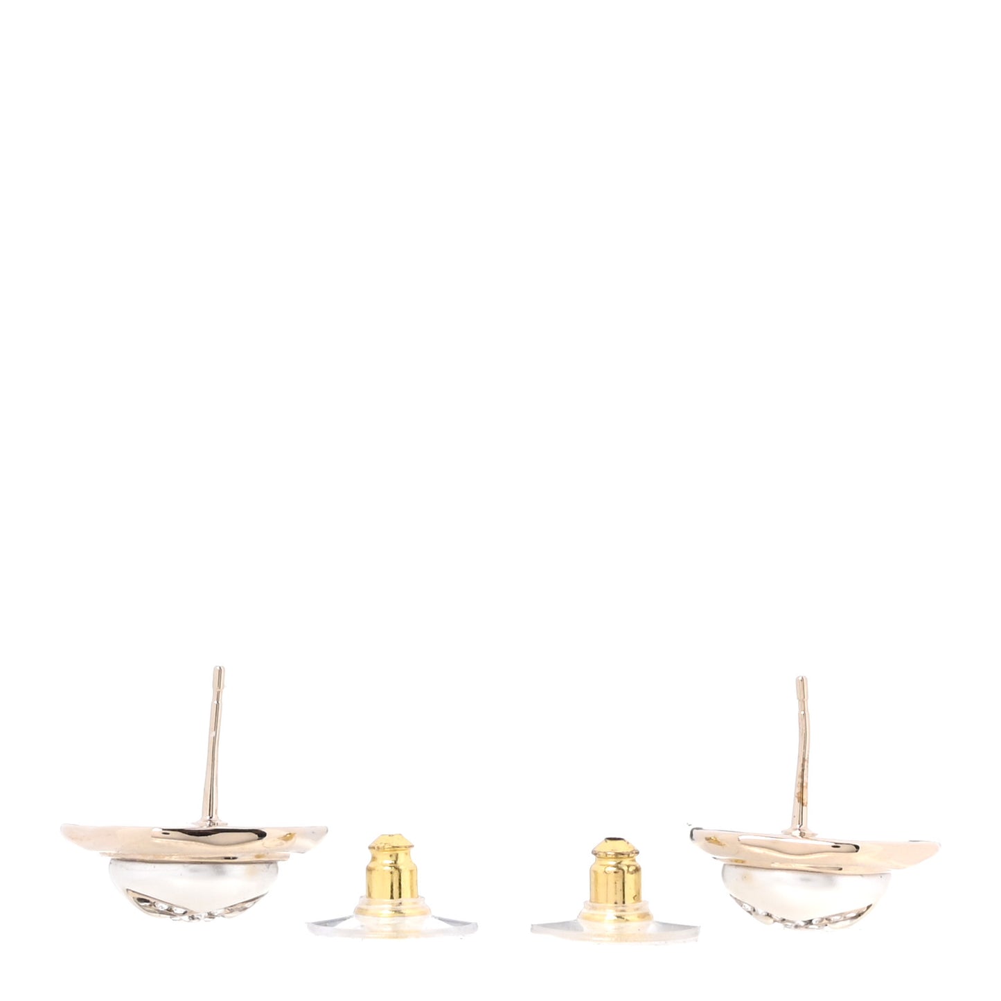 Metal Resin Crystal CC Earrings Gold