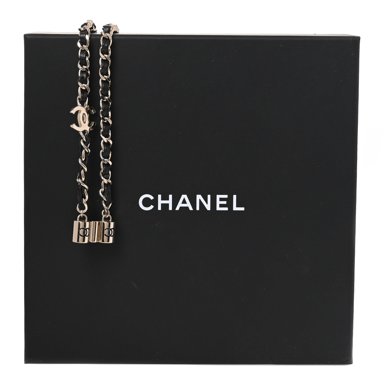 Chanel Metal Lambskin CC Airpods Necklace Gold Black 6 of 6