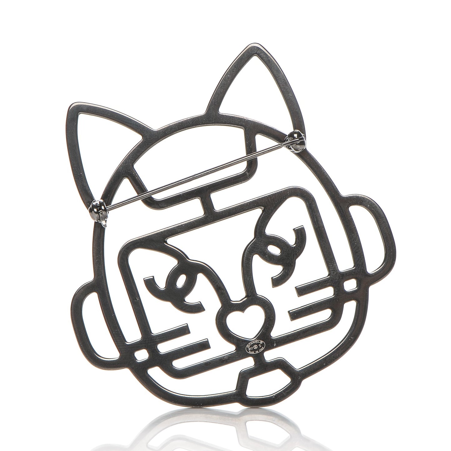 Strass Crystal Emoji Robot Cat Brooch Black Silver