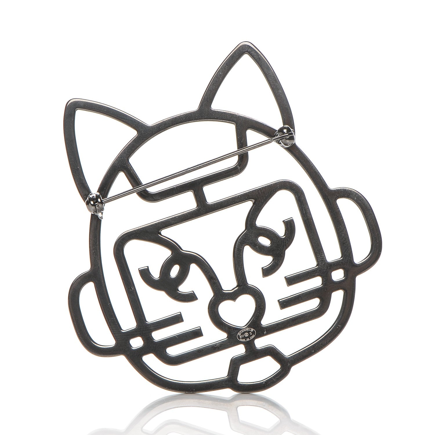 Chanel Strass Crystal Emoji Robot Cat Brooch Black Silver 3 of 4