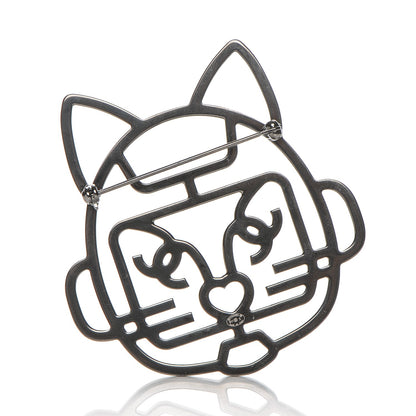 Chanel Strass Crystal Emoji Robot Cat Brooch Black Silver 3 of 4
