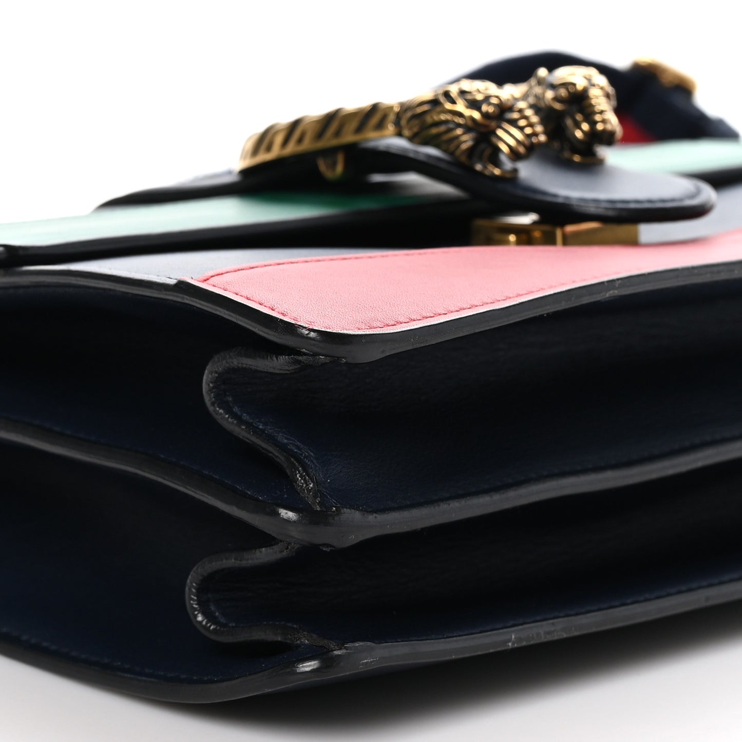 Moon Calfskin Bamboo Web Medium Dionysus Top Handle Bag Blue Emerald Hibiscus Red