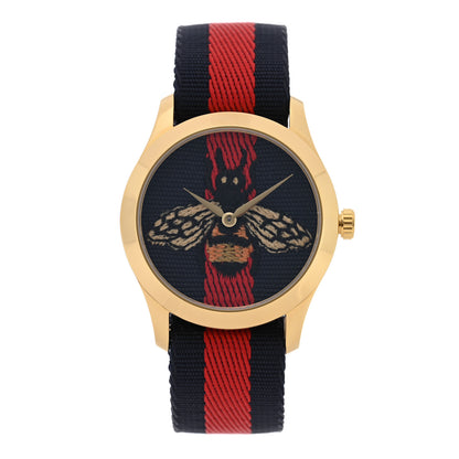 Gucci Stainless Steel Nylon 38mm Le Marche Des Merveilles Bee Quartz Watch Navy 1 of 4