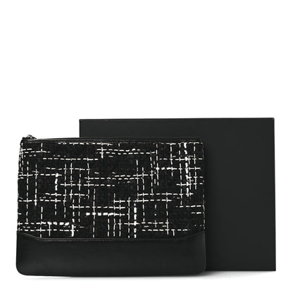 Chanel Tweed Calfskin Quilted Medium Cosmetic Pouch Black White 11 of 11