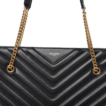 Saint Laurent Grain De Poudre Matelasse Chevron Medium Tribeca Shopping Bag Black 11 of 11