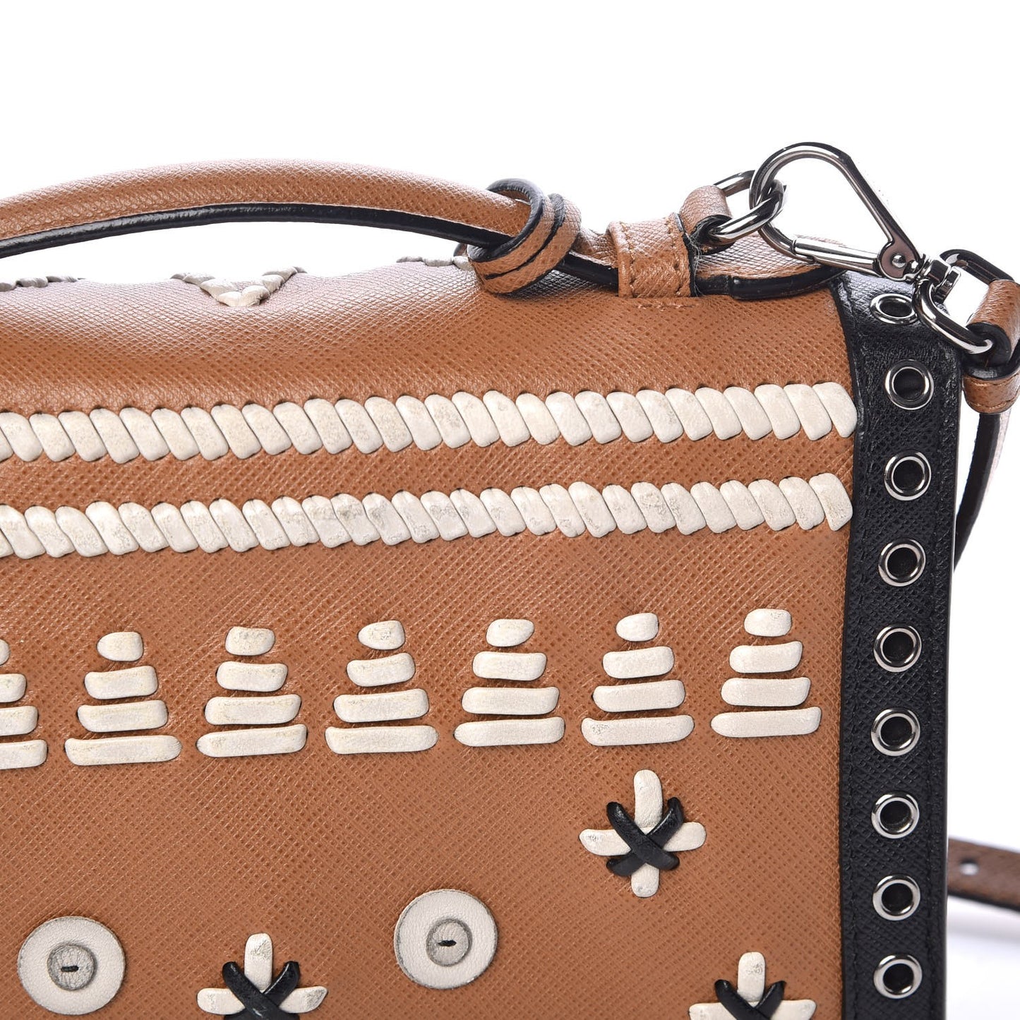 Saffiano Embroidered Pattina Crossbody Bag Caramel Ghiaccio