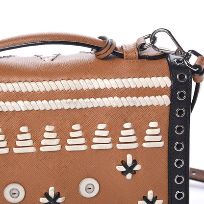 Prada Saffiano Embroidered Pattina Crossbody Bag Caramel Ghiaccio 8 of 10
