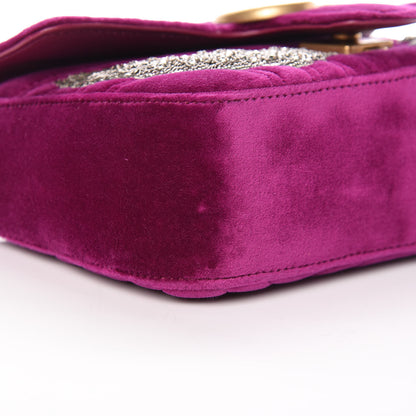 Gucci Velvet Matelasse Embroidered Mini GG Marmont Shoulder Bag Bordeaux 5 of 11