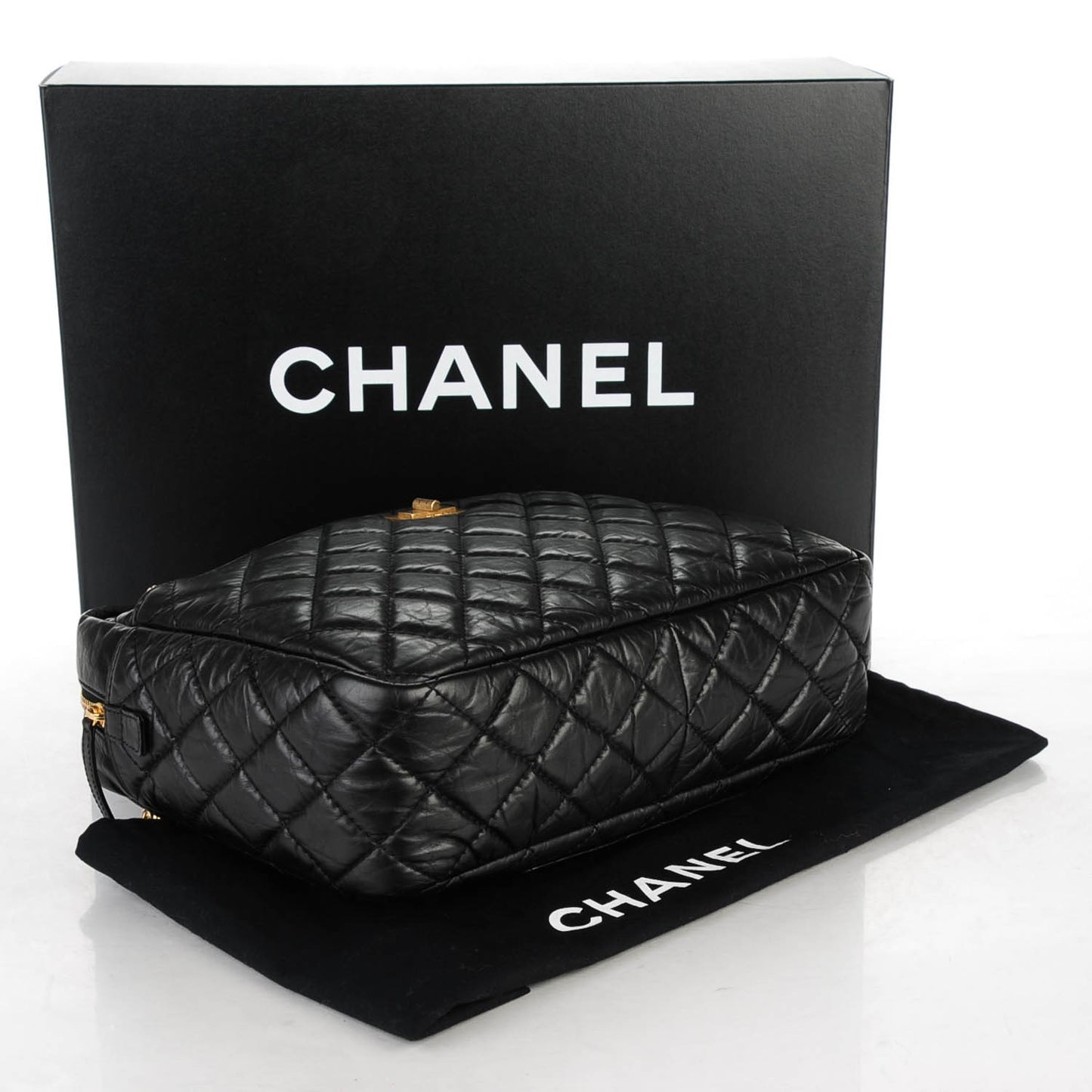 Aged Calfskin Quilted Large Reissue Camera Case Black