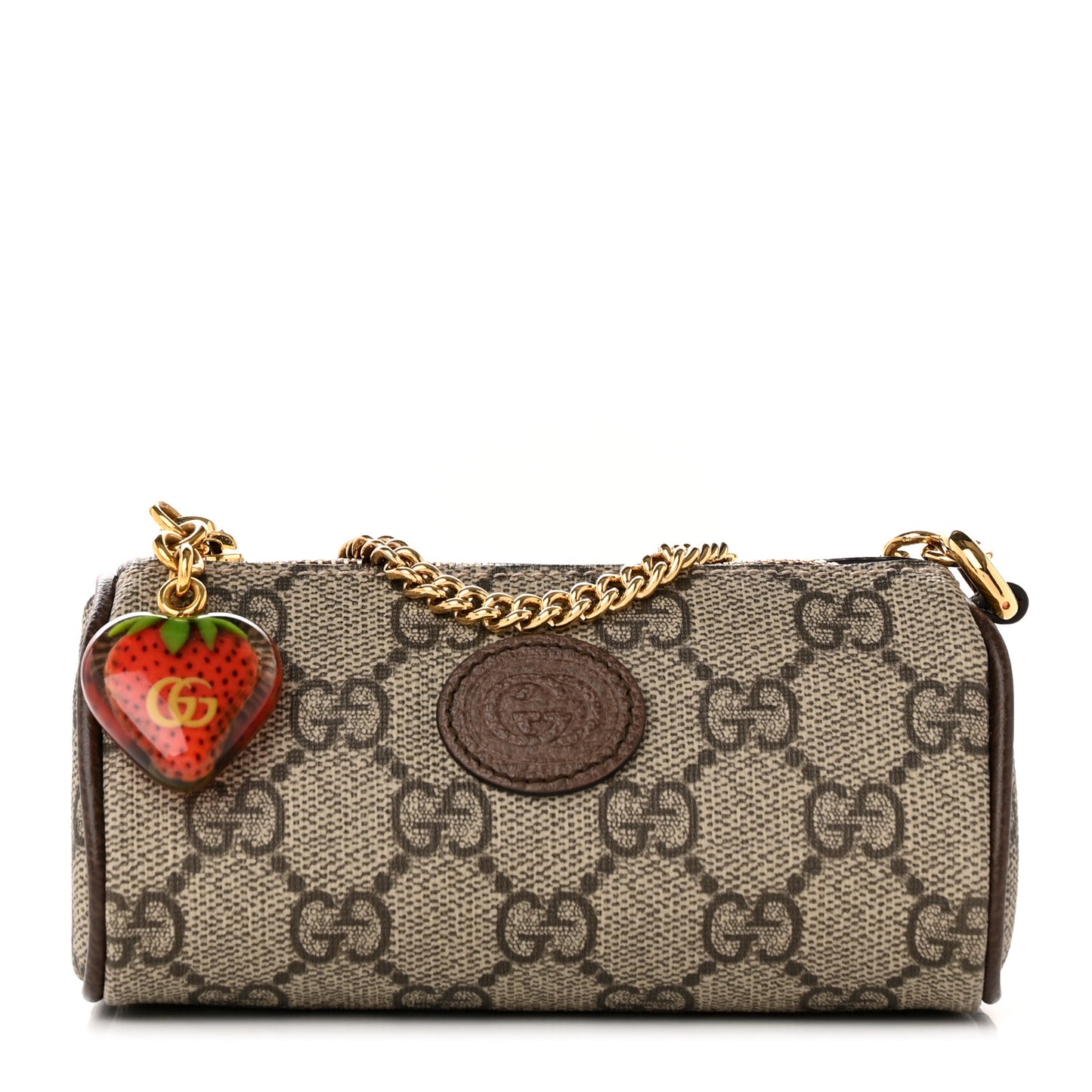 GG Supreme Monogram Strawberry Retro Interlocking G Barrel Coin Purse Beige Ebony