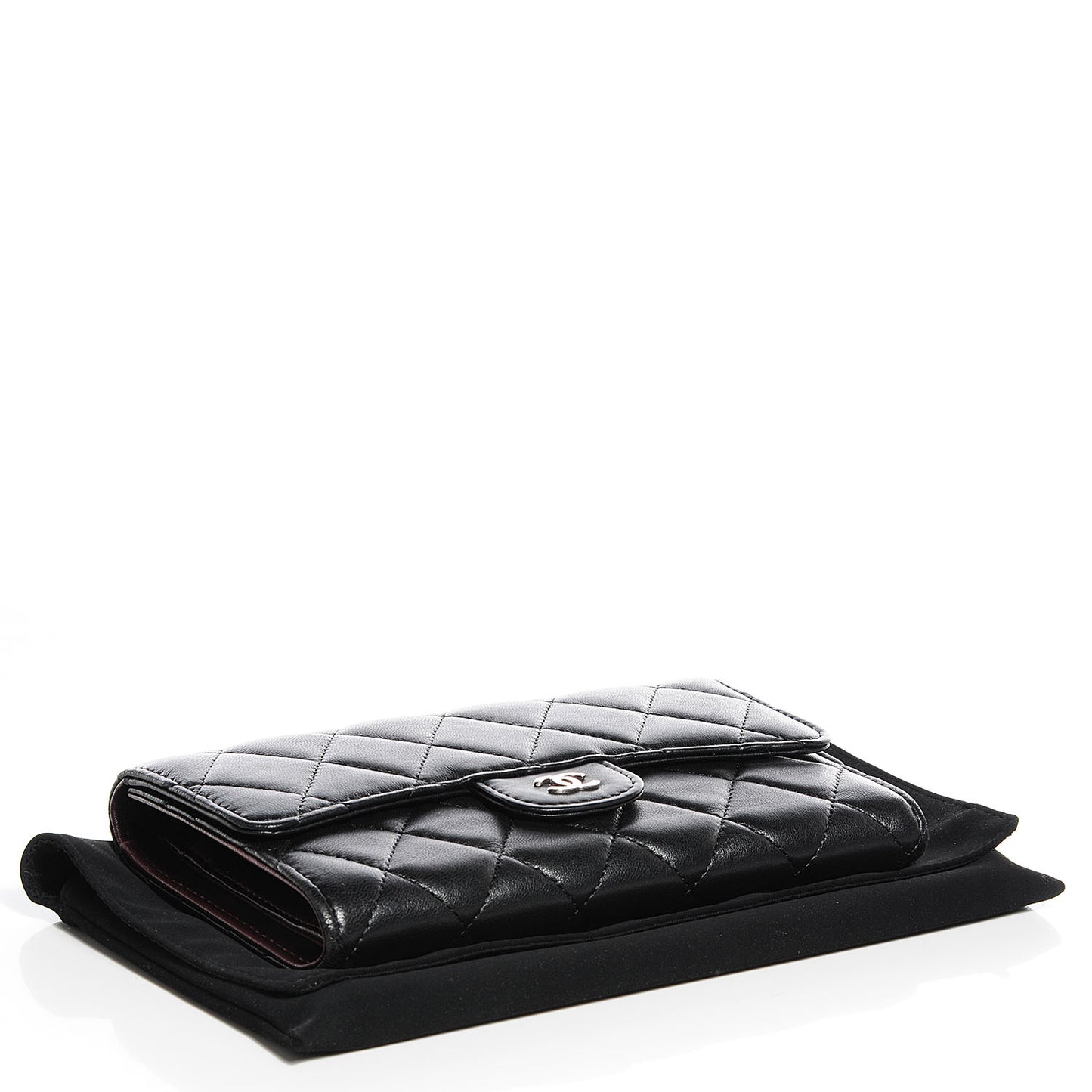 Lambskin Quilted Large Flap Wallet Black
