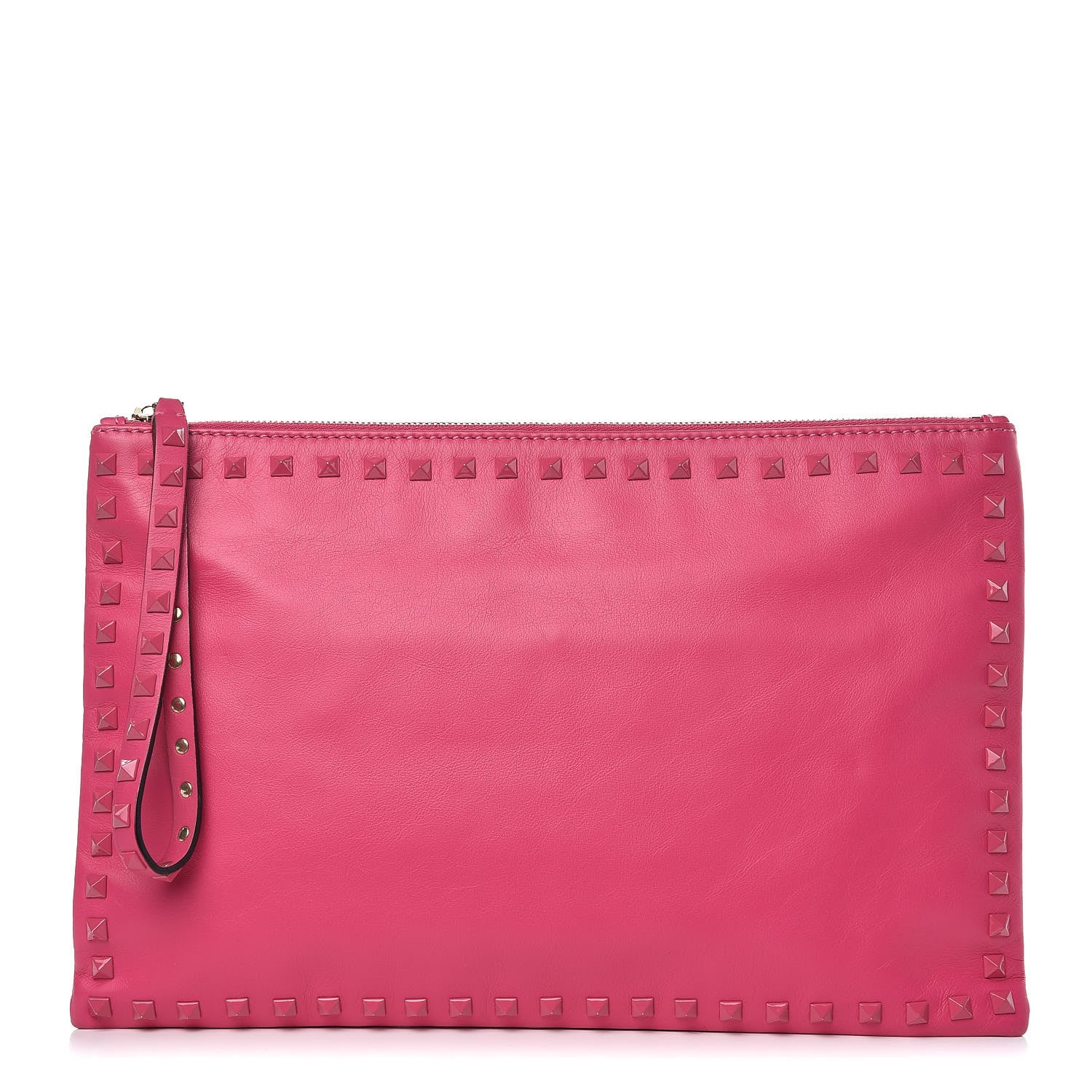 Valentino Garavani Vitello Monochrome Large Rockstud Zip Wristlet Pouch Pop Fuxia 1 of 10