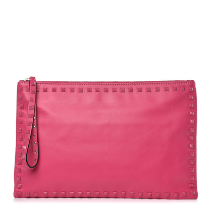 Valentino Garavani Vitello Monochrome Large Rockstud Zip Wristlet Pouch Pop Fuxia 1 of 10