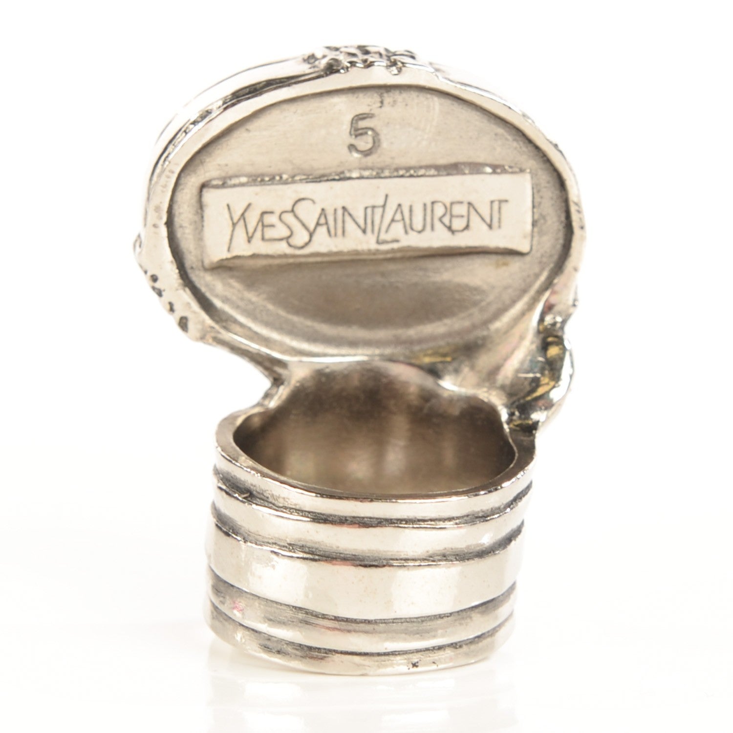 Saint Laurent Glass Cabochon Arty Ovale Ring 5 Silver 3 of 5