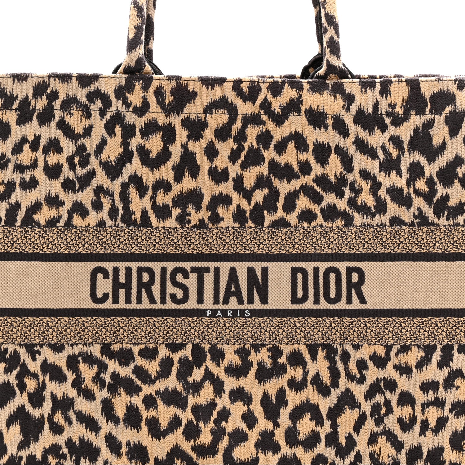 Christian Dior Canvas Mizza Embroidered Large Leopard Book Tote Beige 8 of 10