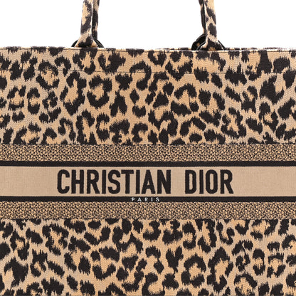 Christian Dior Canvas Mizza Embroidered Large Leopard Book Tote Beige 8 of 10