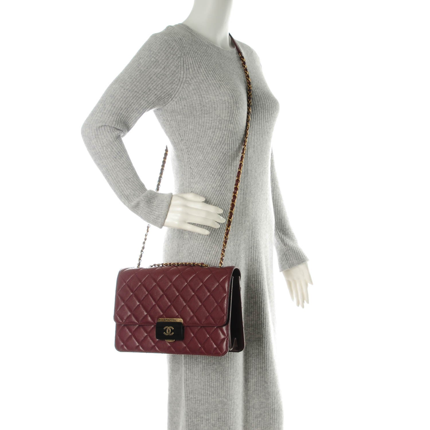 Chanel Sheepskin Quilted Large Beauty Lock Flap Burgundy 2 of 6