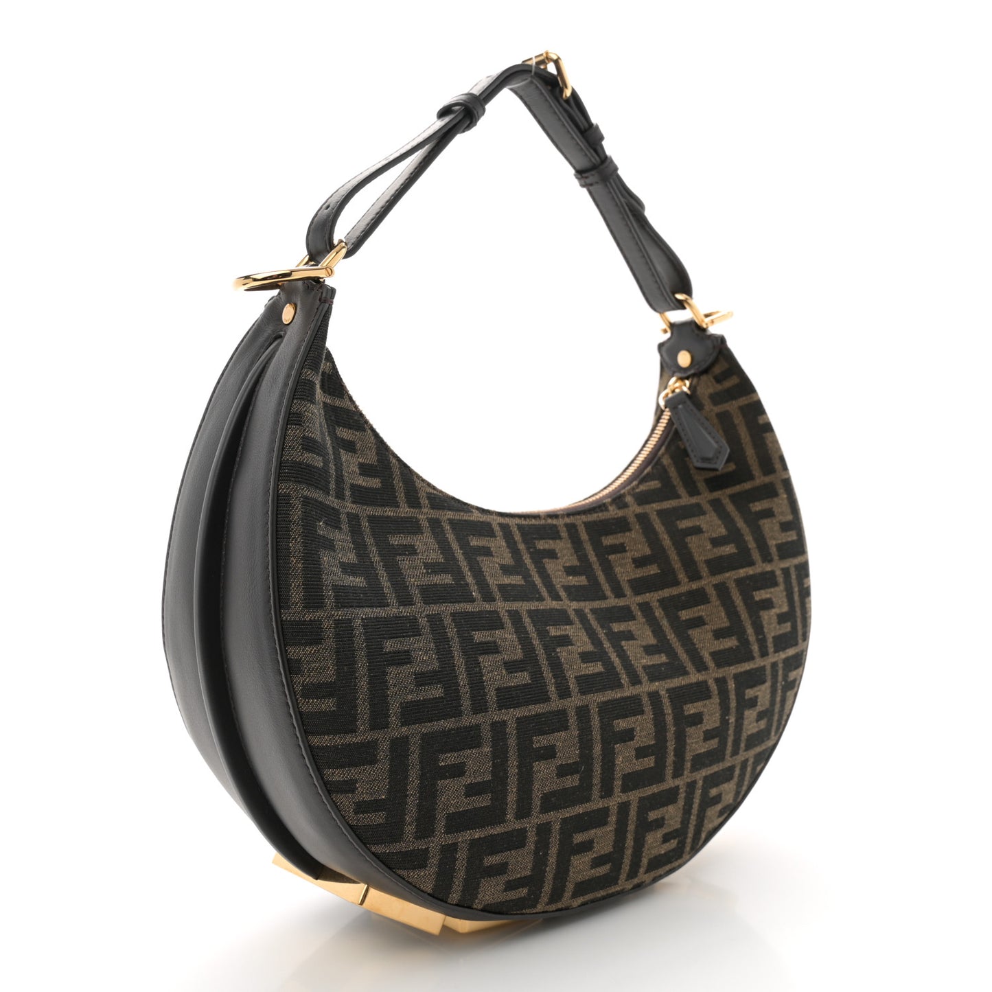 Fabric Jacquard Vitello Grace FF 1974 Small Fendigraphy Hobo Bag Tobacco Moro Ebano