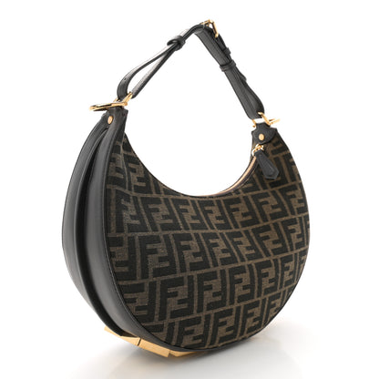 Fendi Fabric Jacquard Vitello Grace FF 1974 Small Fendigraphy Hobo Bag Tobacco Moro Ebano 3 of 11