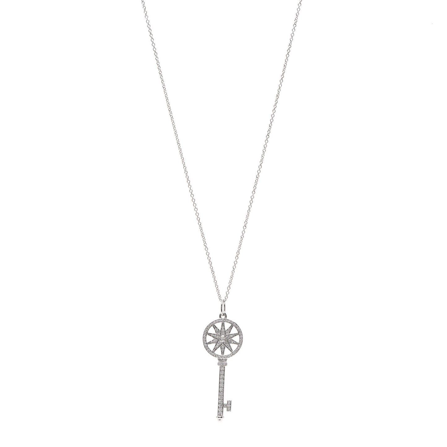 Platinum 18K White Gold Diamond Star Key Pendant Necklace