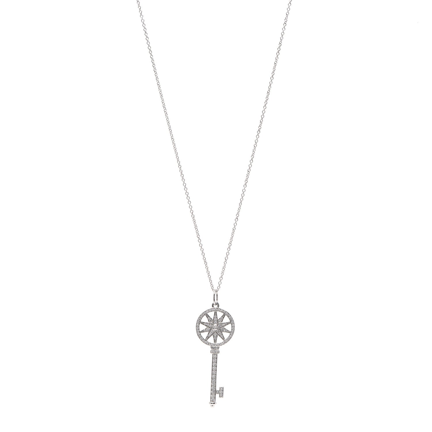 Tiffany Platinum 18K White Gold Diamond Star Key Pendant Necklace 1 of 5