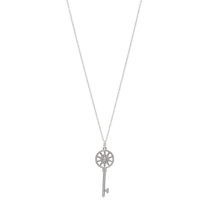 Tiffany Platinum 18K White Gold Diamond Star Key Pendant Necklace 1 of 5