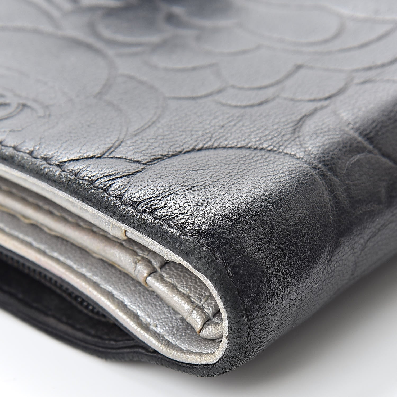 Chanel Lambskin Camellia Embossed Zipped Pocket Wallet Black 15 of 19