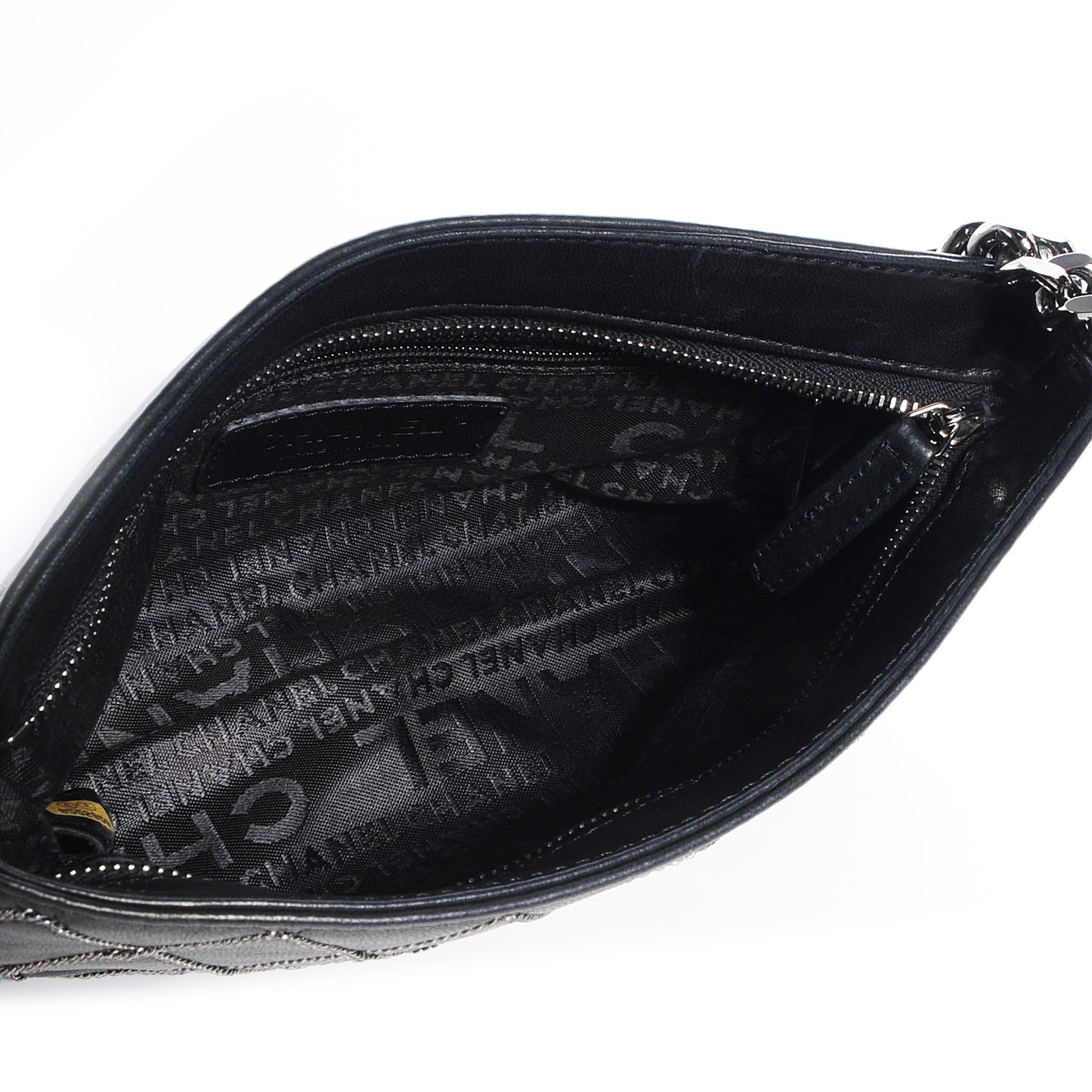 Calfskin Chain Stitch Clutch Black