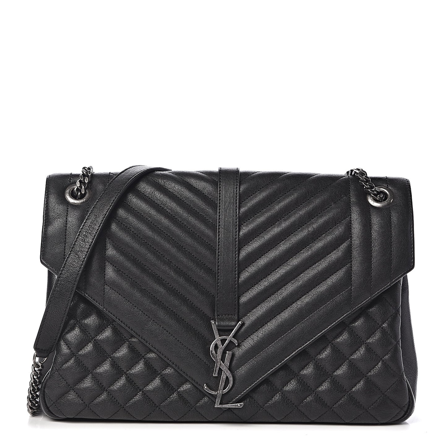 Calfskin Mixed Matelasse Triquilt Large Monogram Satchel Black