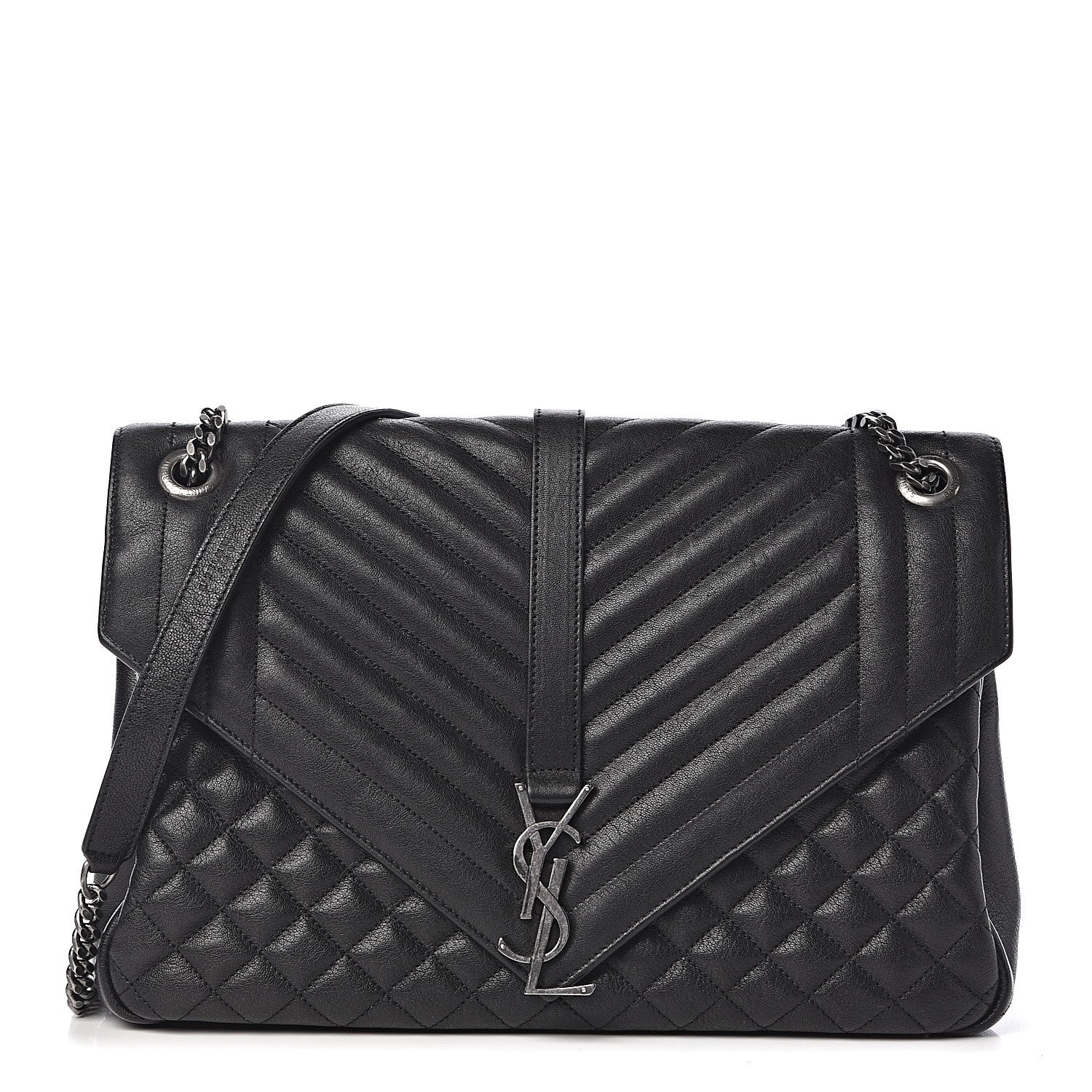 Saint Laurent Calfskin Mixed Matelasse Triquilt Large Monogram Satchel Black 1 of 10