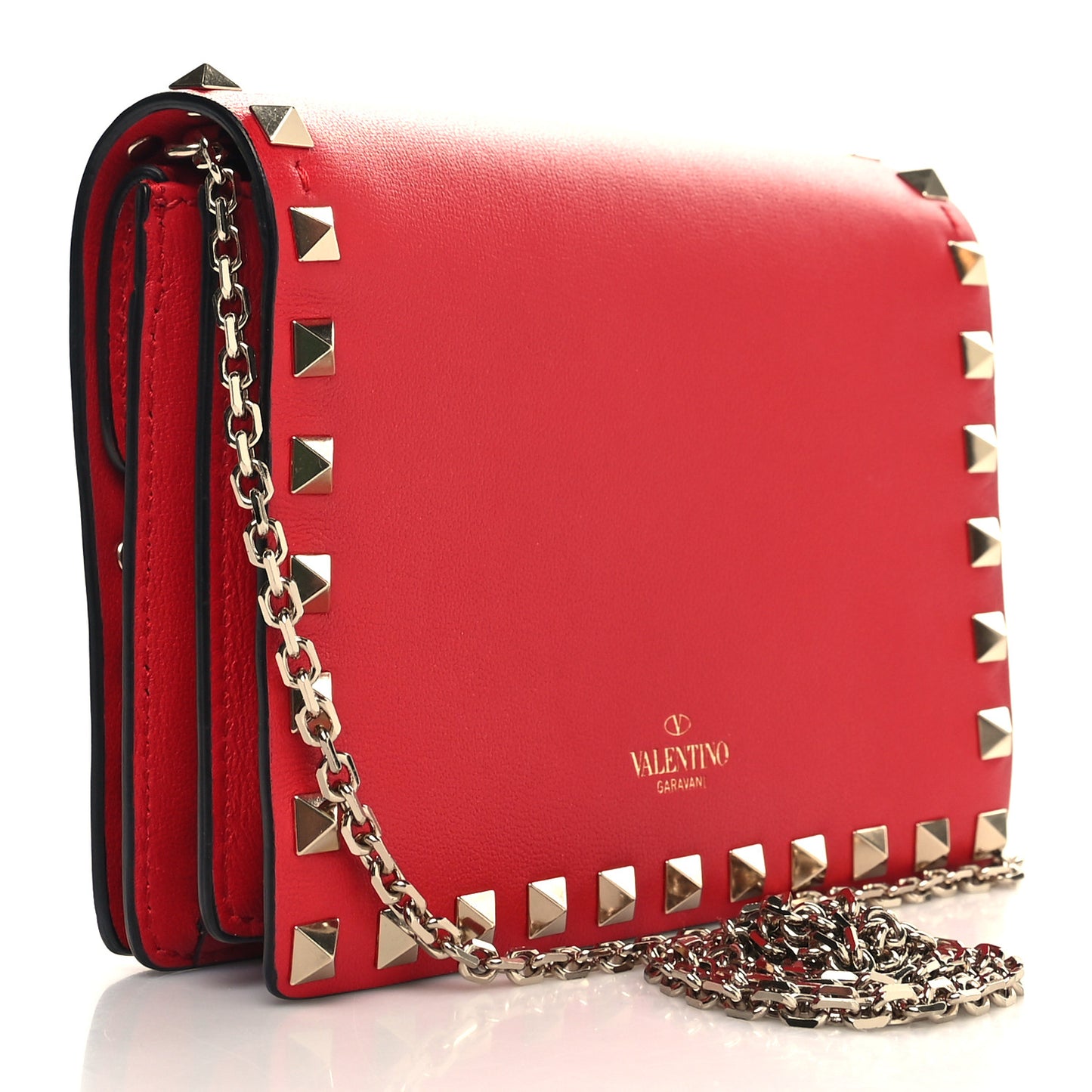 Vitello Rockstud Wallet On Chain Rouge Pur
