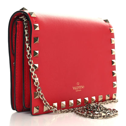 Valentino Garavani Vitello Rockstud Wallet On Chain Rouge Pur 3 of 11
