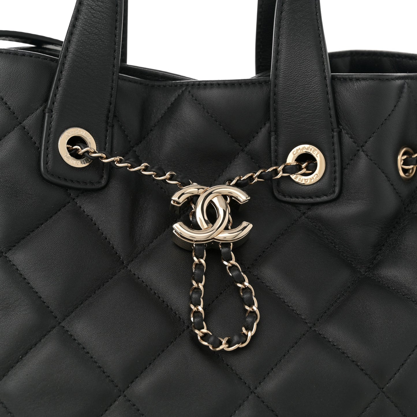 Lambskin Quilted CC Dweller Drawstring Tote Black