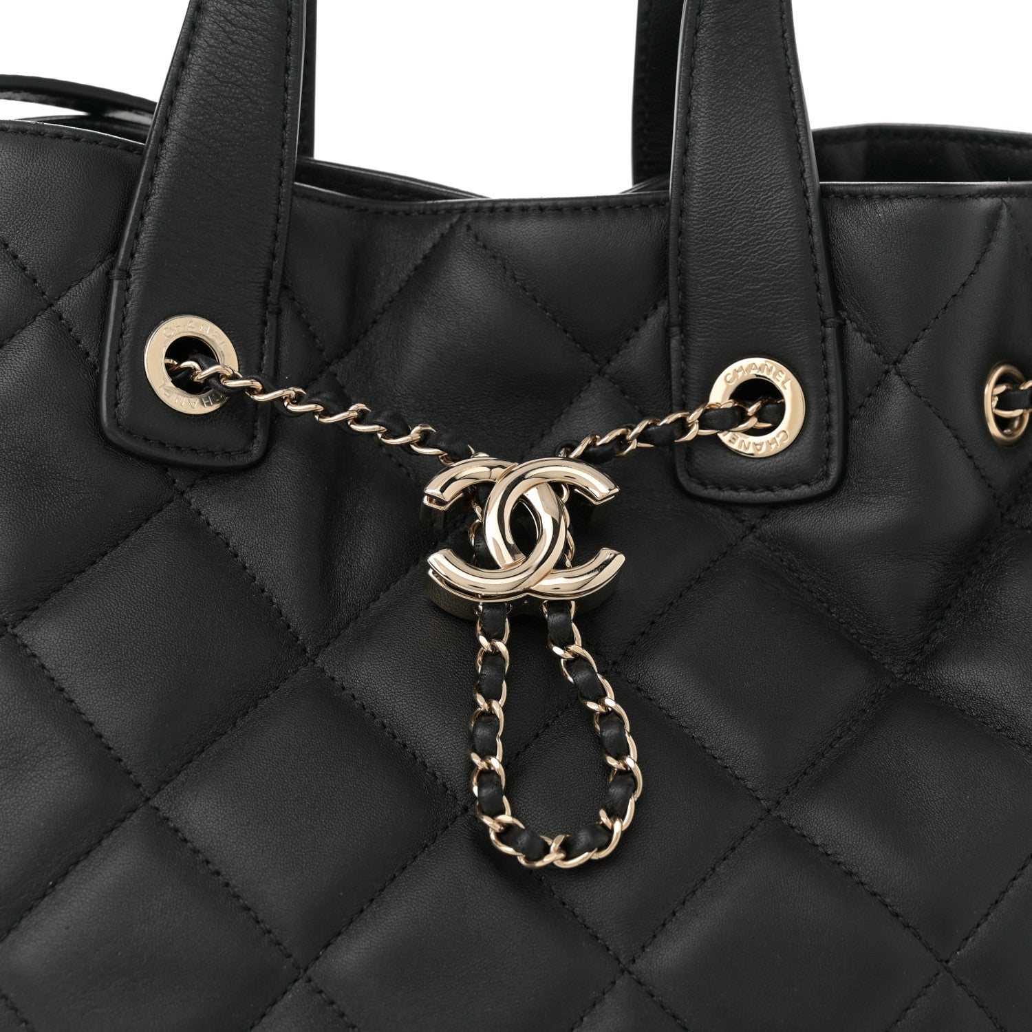 Chanel Lambskin Quilted CC Dweller Drawstring Tote Black 8 of 10