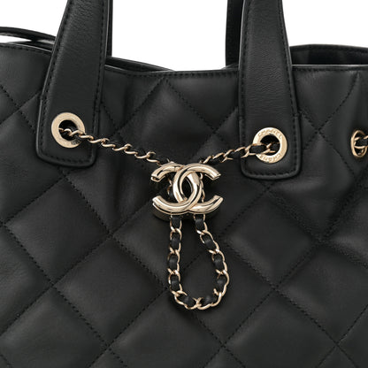 Chanel Lambskin Quilted CC Dweller Drawstring Tote Black 8 of 10