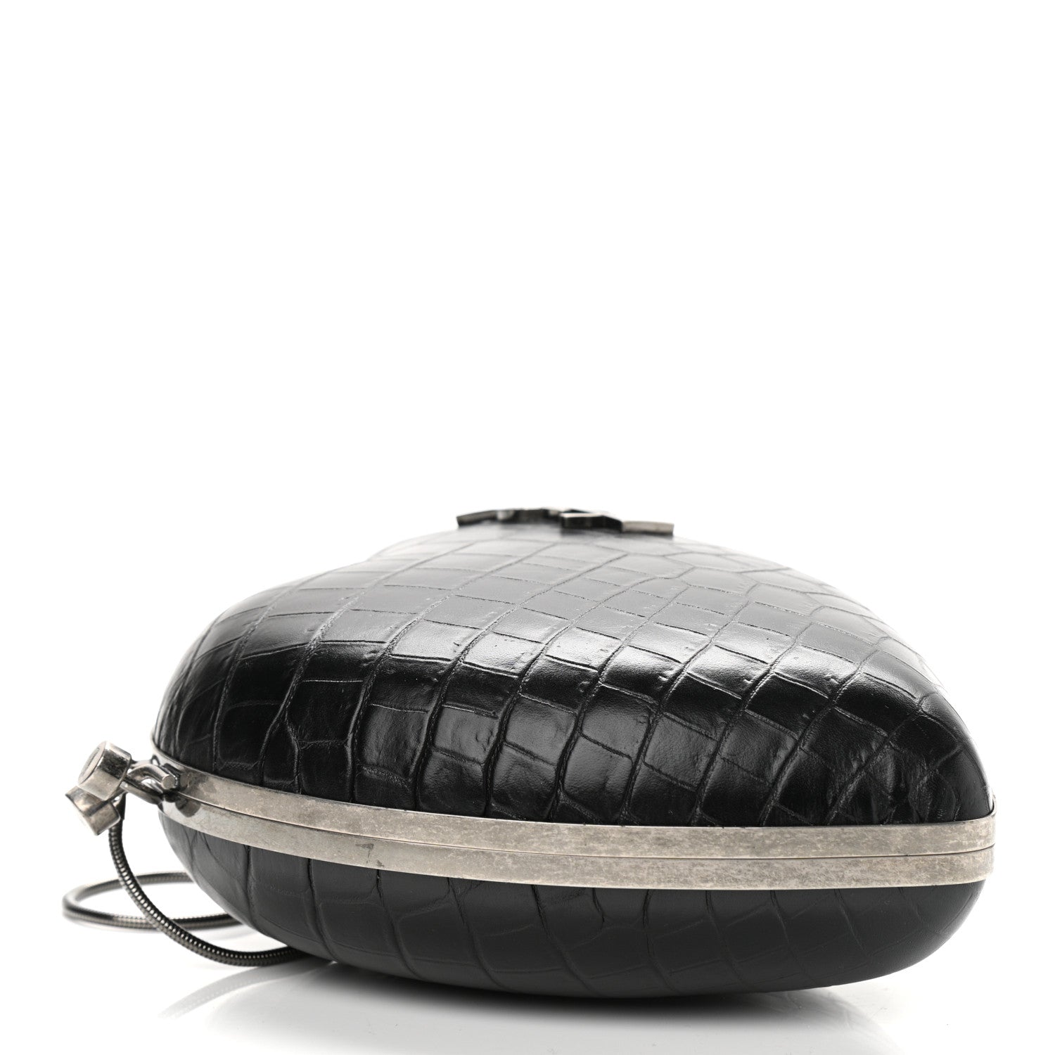Saint Laurent Calfskin Crocodile Embossed Monogram Love Box Bag Black 4 of 9