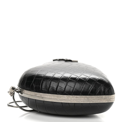Saint Laurent Calfskin Crocodile Embossed Monogram Love Box Bag Black 4 of 9