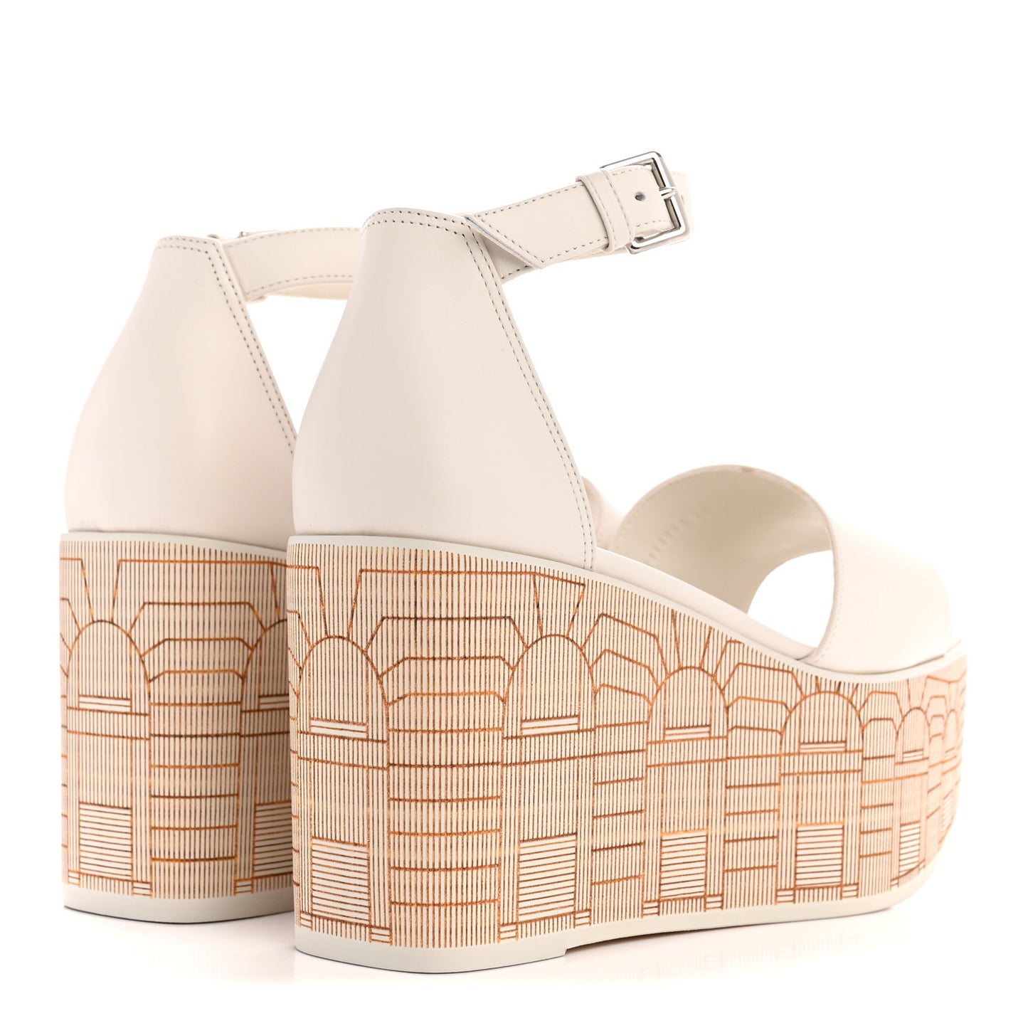 Calfskin Illusion 35 Wedge Sandals 36.5 Blanc De Paris