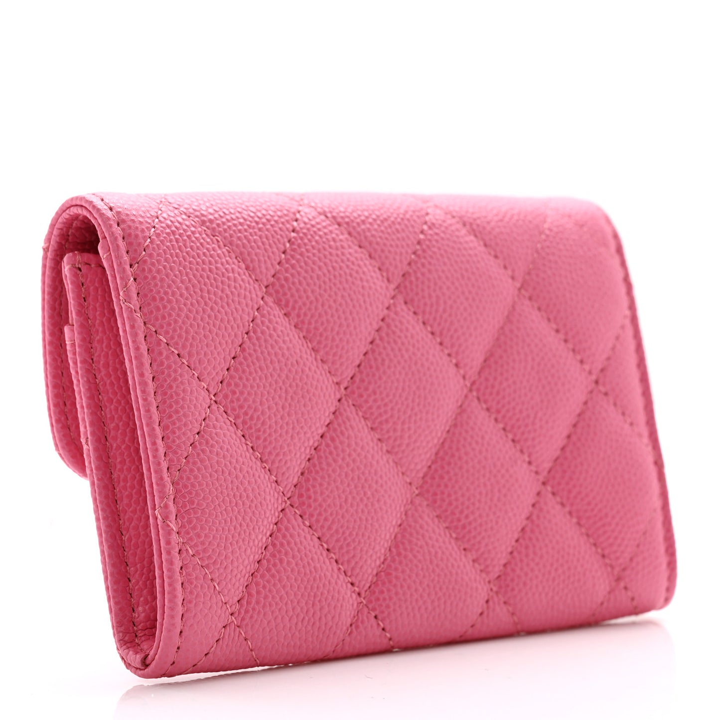Caviar Quilted Flap Card Holder Wallet Pink