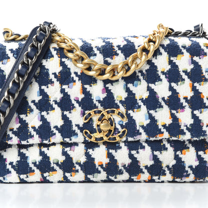 Chanel Tweed Quilted Medium Chanel 19 Flap Ecru Navy Blue Multicolor 8 of 10