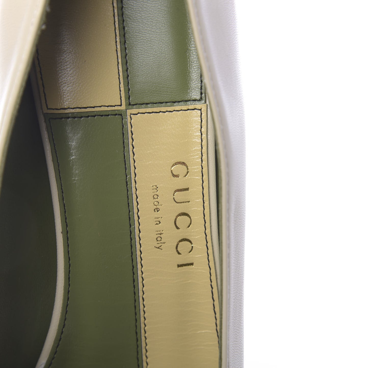 Malaga Kid Half Moon GG Square Toe Pumps 38 Vintage White