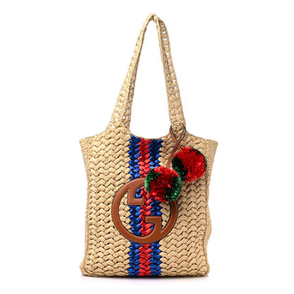 Gucci Raffia Effect Interlocking G Tote Bag Beige 1 of 9
