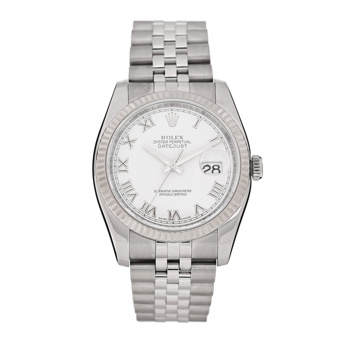 Stainless Steel 18K White Gold 36mm Oyster Perpetual Datejust Watch White Roman 116234