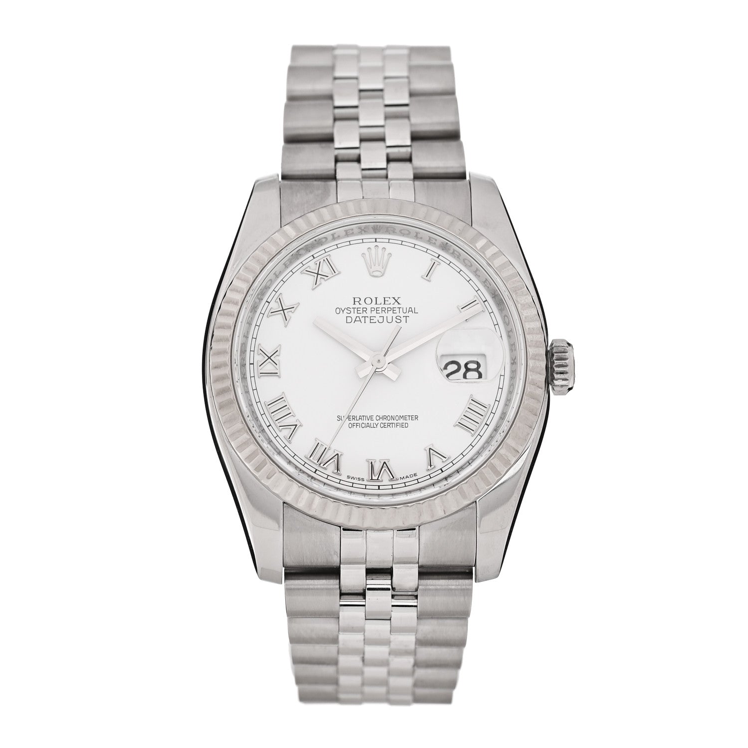 Rolex Stainless Steel 18K White Gold 36mm Oyster Perpetual Datejust Watch White Roman 116234 1 of 4