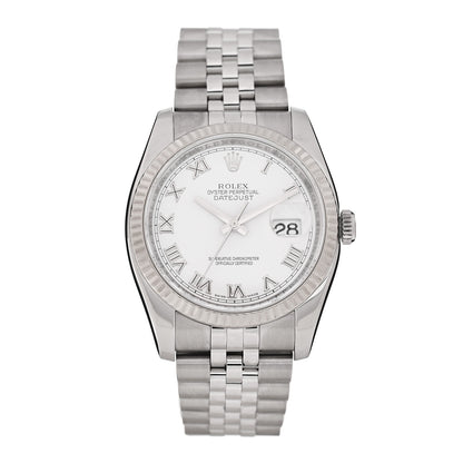 Rolex Stainless Steel 18K White Gold 36mm Oyster Perpetual Datejust Watch White Roman 116234 1 of 4