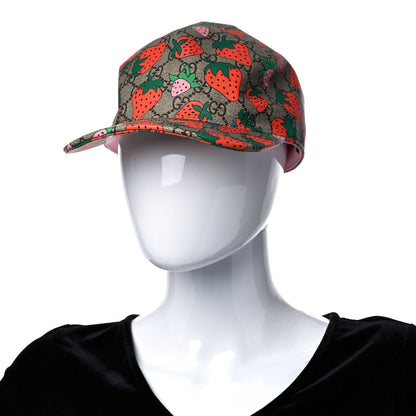 Gucci GG Supreme Monogram Strawberry Baseball Hat XL Beige 2 of 9