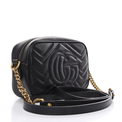 Gucci Calfskin Matelasse Mini GG Marmont Chain Shoulder Bag Black 3 of 11